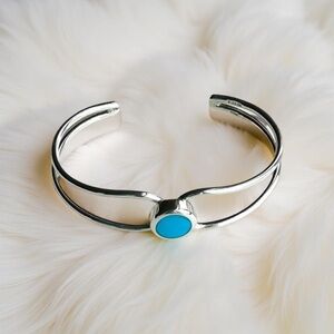 Vintage 950 Sterling Silver Mexico Turquoise Split Cuff Bracelet 7" EEUC